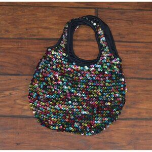 Y2K Rainbow Sequin Shoulder Bag Purse Hobo Slouchy Multicolor Disco Sparkle